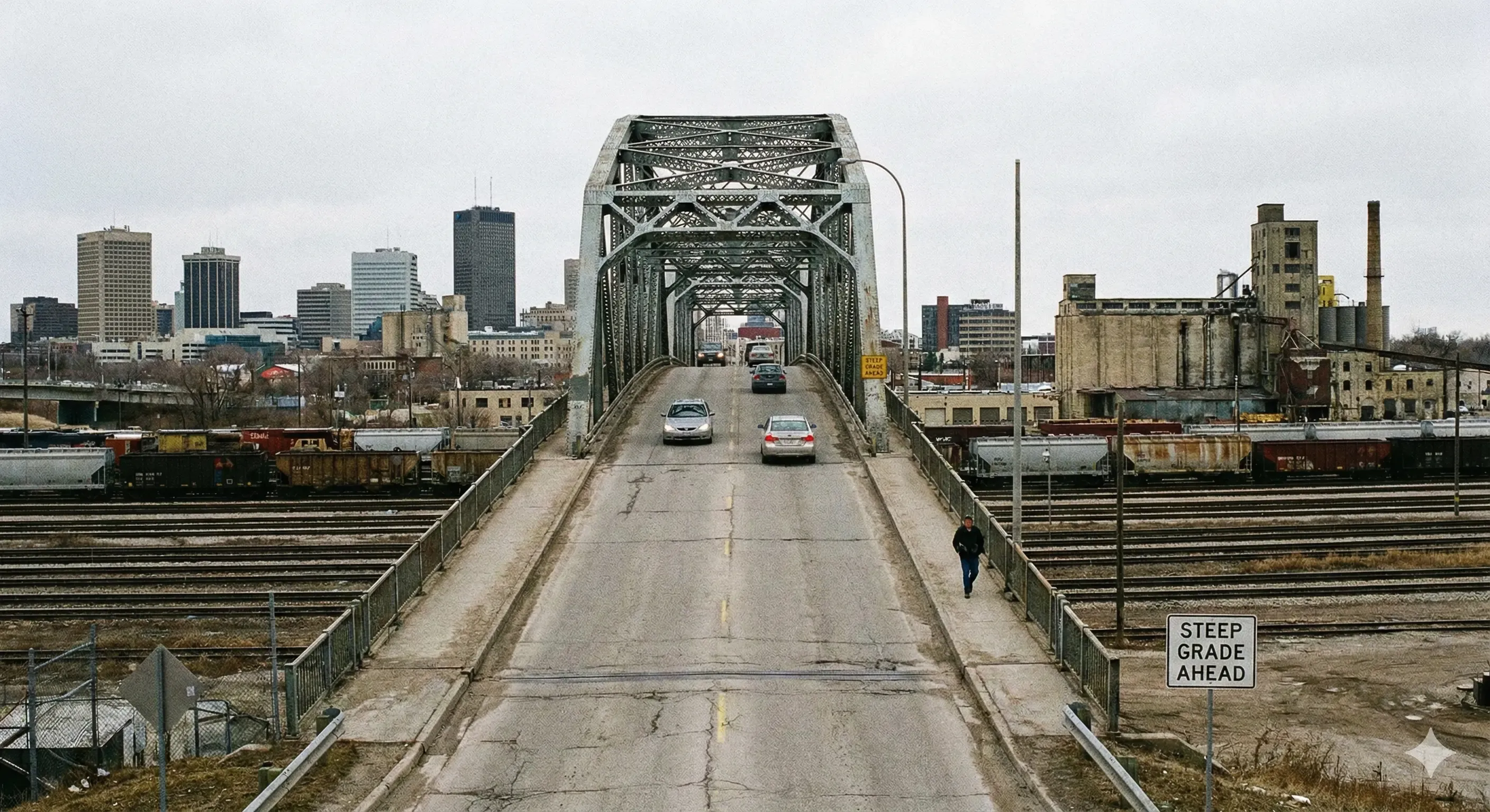 The famously steep incline of the Arlington Bridge
